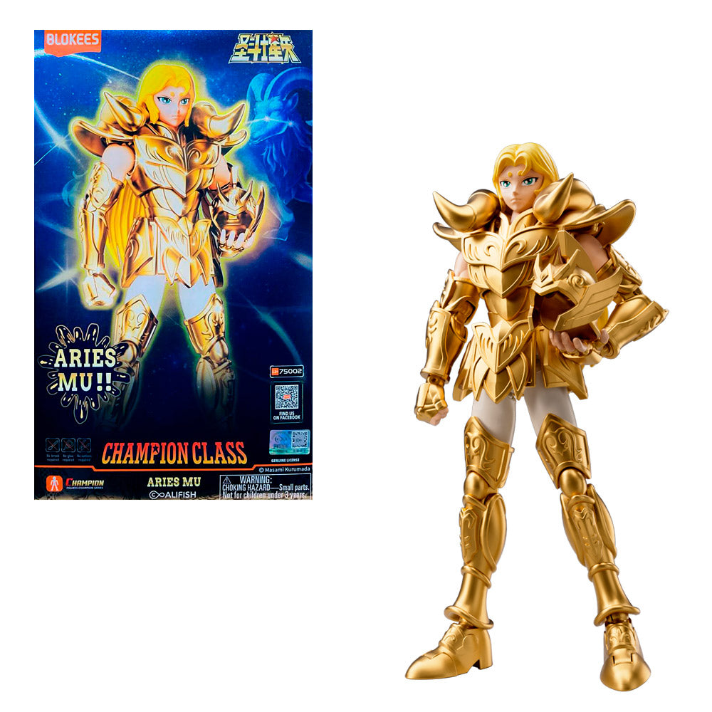 Figura mu de aries saint seiya de Blokees con armadura dorada detallada y caja de coleccionista Figura mu de aries saint seiya de Blokees con armadura dorada detallada y caja de coleccionista